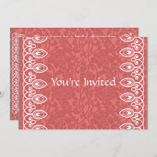 Koraalroze Brocade Bridal Shower Kaart (Voorkant / Achterkant)