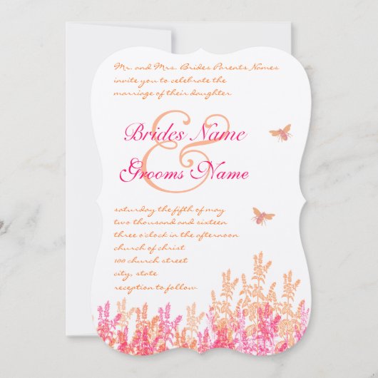 Koraalroze Bumblebee Wildflower Weddenschap Kaart (Voorkant)