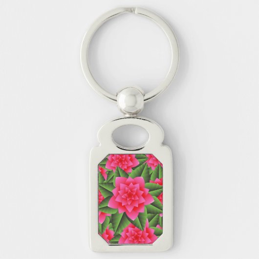 Koraalroze Camelia's en Groene Bladeren Sleutelhanger (Voorkant)