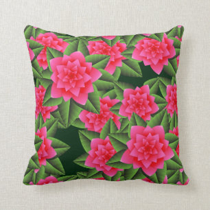 Koraalroze Camellias en groene bladeren Kussen