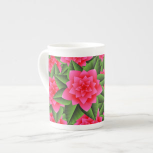 Koraalroze Camellias en groene bladeren Porselein Kop