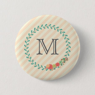 Koraalroze decoratieve florale dikkopmonogram ronde button 5,7 cm