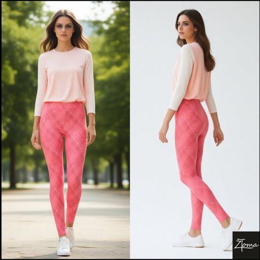 Koraalroze diagonale glitch geweven ruit leggings