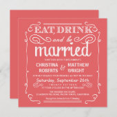 Koraalroze Drink en huwelijkshuwelijk Kaart (Voorkant / Achterkant)