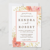 Koraalroze Elegant Roos Floral Weddenschap Kaart (Voorkant)