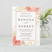 Koraalroze Elegant Roos Floral Weddenschap Kaart (Staand voorkant)