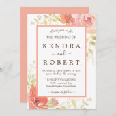 Koraalroze Elegant Roos Floral Weddenschap Kaart (Voorkant / Achterkant)