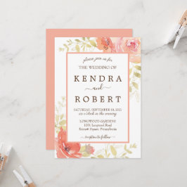 Koraalroze Elegant Roos Floral Weddenschap Kaart