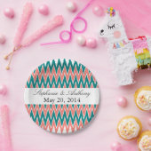 Koraalroze en Blauwgroen Zigzag Wedding Papieren Bordje (Feest)