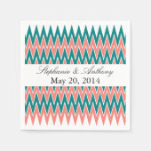 Koraalroze en Blauwgroen Zigzag Wedding Servetten (Voorkant)