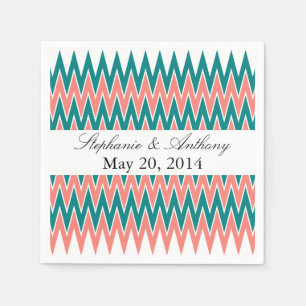 Koraalroze en Blauwgroen Zigzag Wedding Servetten