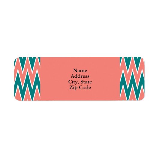Koraalroze en Blauwgroen zigzagpatroon Etiket (Voorkant)