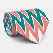Koraalroze en Blauwgroen zigzagpatroon Stropdas (Opgerold)
