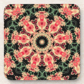 Koraalroze en donkergroene fractale kaleidoscoop bier onderzetter (Voorkant)