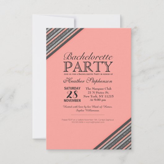 Koraalroze en glitterstrips kaart (Voorkant)