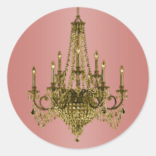 Koraalroze en gouden kroonlucherstickers ronde sticker