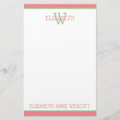 Koraalroze en groene monogram briefpapier (Voorkant)