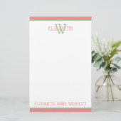 Koraalroze en groene monogram briefpapier (Staand voorkant)