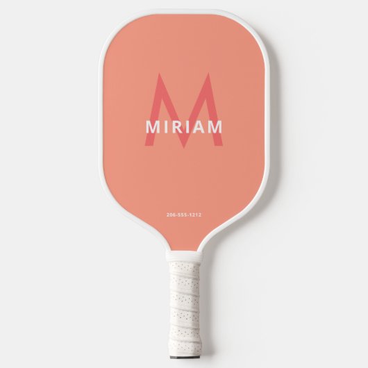 Koraalroze en Oranje eenvoudige moderne monogramme Pickleball Paddle (Voorkant)