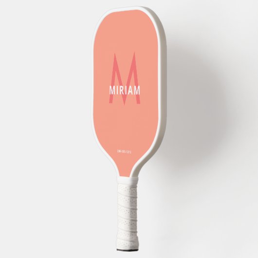Koraalroze en Oranje eenvoudige moderne monogramme Pickleball Paddle (Links)