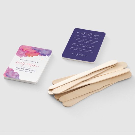 Koraalroze en Paarse Abstracte Waterverf bruiloft Handwaaier (Niet-gemonteerd)