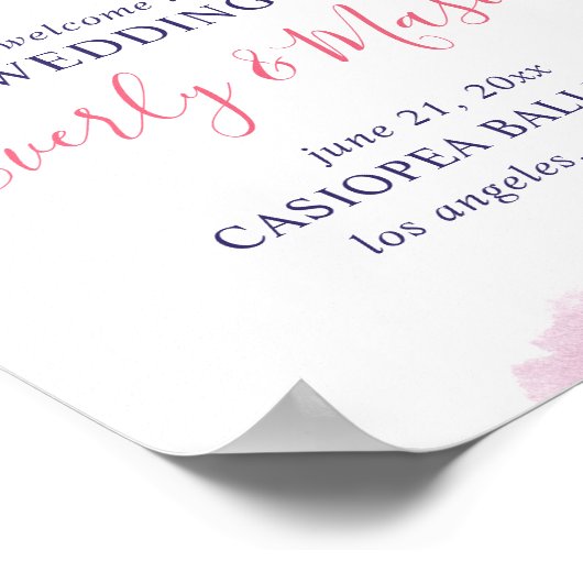 Koraalroze en Paarse Abstracte Waterverf bruiloft Poster (Hoek)