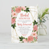 Koraalroze en rode rozen en goudLijst Vrijgezellen Kaart (Staand voorkant)