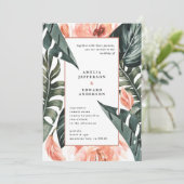 Koraalroze en tropische bladbladeren bruiloft (Staand voorkant)