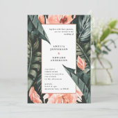 Koraalroze en tropische bladbladeren bruiloft (Staand voorkant)