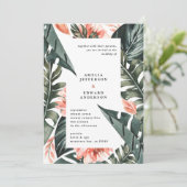 Koraalroze en tropische bladbladeren bruiloft (Staand voorkant)