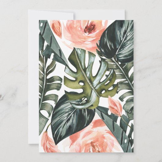 Koraalroze en tropische bladbladeren bruiloft (Achterkant)