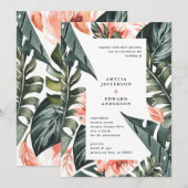 Koraalroze en tropische bladbladeren bruiloft (Voorkant / Achterkant)