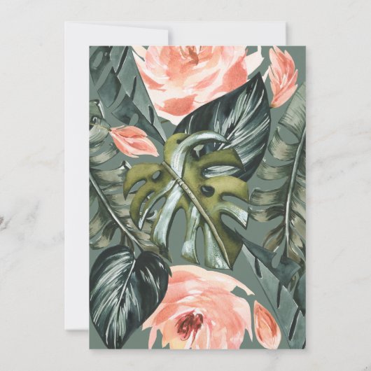 Koraalroze en tropische bladbladeren bruiloft (Achterkant)