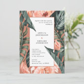 Koraalroze en tropische bladbladeren bruiloft (Staand voorkant)