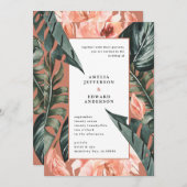 Koraalroze en tropische bladbladeren bruiloft (Voorkant / Achterkant)