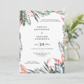 Koraalroze en tropische bladbladeren bruiloft (Staand voorkant)