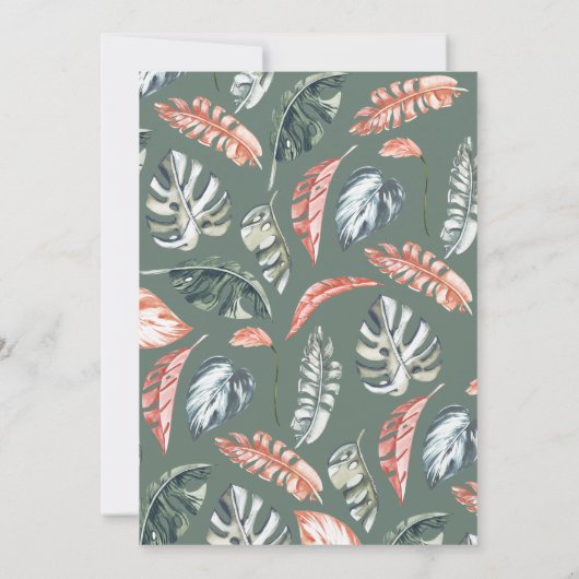 Koraalroze en tropische bladbladeren bruiloft (Achterkant)