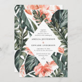 Koraalroze en tropische bladbladeren bruiloft (Voorkant / Achterkant)
