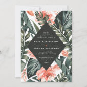 Koraalroze en tropische bladbladeren bruiloft (Voorkant)