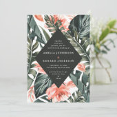 Koraalroze en tropische bladbladeren bruiloft (Staand voorkant)