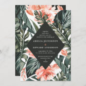 Koraalroze en tropische bladbladeren bruiloft (Voorkant / Achterkant)