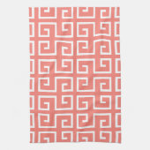 Koraalroze en wit geometrisch patroon theedoek (Verticaal)