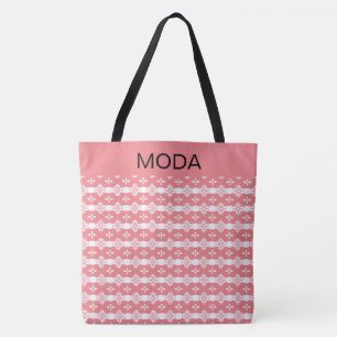 Koraalroze en wit met kalligrafie tote bag