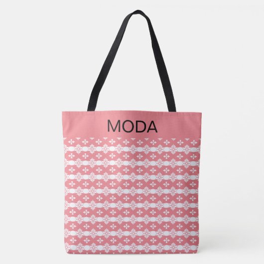 Koraalroze en wit met kalligrafie tote bag (Voorkant)