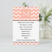 Koraalroze en witte Chevron met aangepast monogram Kaart (Staand voorkant)
