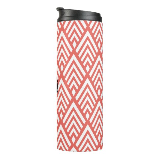 Koraalroze en witte deco-pijlen met Initiaal Thermosbeker (Geroteerd rechts)