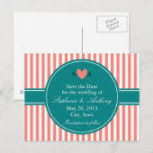 Koraalroze en witte strepen, Blauwgroen sparen de Aankondigingskaart (Voorkant / Achterkant)