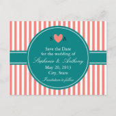 Koraalroze en witte strepen, Blauwgroen sparen de Aankondigingskaart (Voorkant)