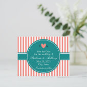 Koraalroze en witte strepen, Blauwgroen sparen de Aankondigingskaart (Staand voorkant)