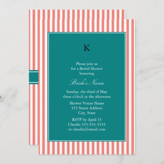 Koraalroze en witte strepen, Blauwgroen Vrijgezell Kaart (Voorkant / Achterkant)